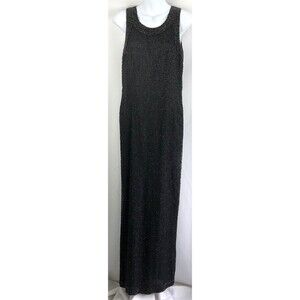Vtg Laurence Kazer Silk Beaded Dress M Blk Sleeveless Formal Party Evening Paris